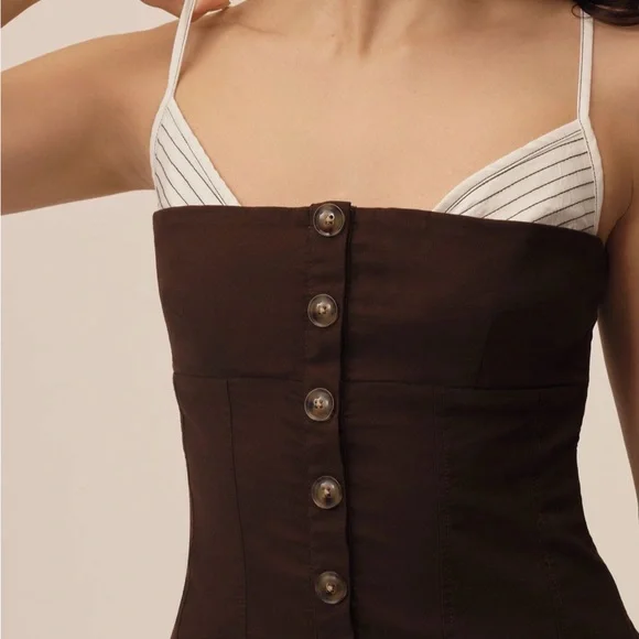 Anthropologie Brown Button-Up Corset Top - Picture 2 of 8